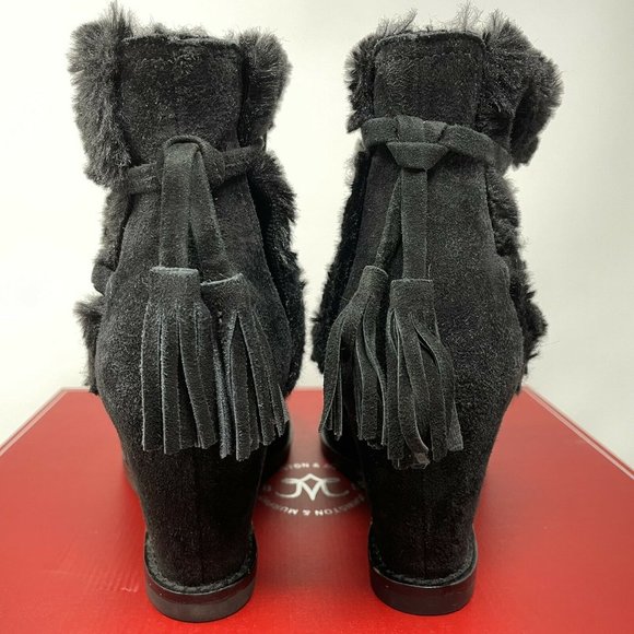 Johnston & Murphy Womens 6 Suede & Faux Fur Cuff Ankle Mid Boots Booties Black - Picture 7 of 10